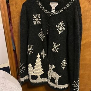 Christopher & Banks Black and White Cardigan with Festive Snowflakes